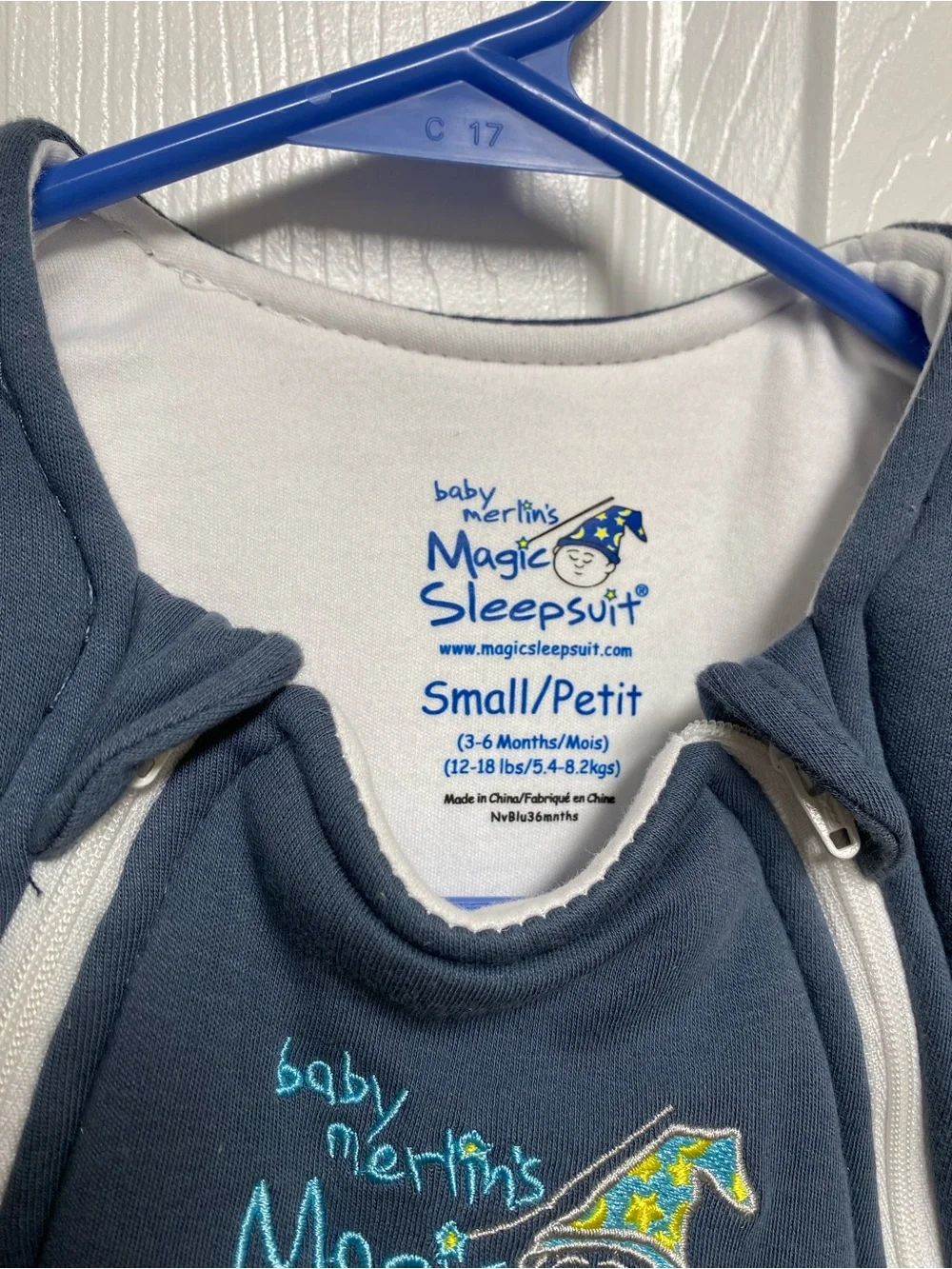 Baby Merlin’s Magic Sleepsuit size small 3-6 months 100% cotton navy blue